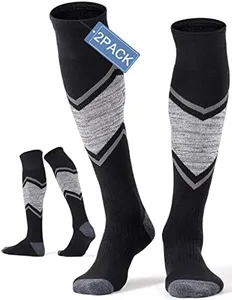 FITRELL 2 Pack Men's and Women's Ski Socks Full Cushioned Winter Merino Wool Thermal Knee High Warm Socks for Skiing Snowboarding, Black, X-Large, Shoe Size 13-15