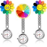 Outus 3 Pieces Sunflower Nurse Fob Watch, Hanging Doctor Pocket Watch with Fixed Clip Pin Brooch for Women Doctor Nurse Paramedic