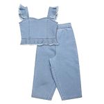 superminis Girls Denim Top And Trouser Co-Ords Set Dress (3-4 Years, Blue)