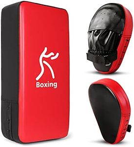 Odoland 2-in-1 Punching Mitts Kick Pack Set, Boxing Mitts Focus Pads, Taewondo Kick Pad, Great for Boxing, Kickboxing, Karate, Muay Thai, MMA Training, Black/Red