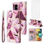 Asuwish Compatible with Samsung Galaxy A51 5G / A 51 5G UW Verizon Wallet Case Tempered Glass Screen Protector Leather Flip Cover Card Holder Stand Cell Phone Cases for Glaxay 51A G5 Gaxaly S51 Purple