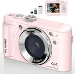 Fansbe Smart Digital Camera, 4K Vlogging Camera with 64MP, Point and Shoot Digital Cameras with 18X Zoom, Anti-Shake, Mode Dial, 32GB SD Card, Card Reader, Charger, Compact Small Cameras, Pink