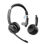 MONODEAL Wireless Headset with Microphone Noise Cancelling, Mute Button, Convertible Stereo to Mono Headset, 45 H Work Time, Wireless Headphones for Truck Drivers Work Office Home Call Center