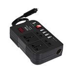 JZZANG 300W Power Inverter DC 12V to AC 220V Car Power Inverter with 4 AC Outlets 4 USB Ports, 2x 2-Prong Outlets, 2x 3-Prong Outlets and a Cigarette Lighter Socket, Outlets Car Adapter Black