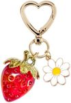 Agromusk Cute Strawberry Keychain,Bag Charms,Kawaii Heart Flower Daisy Key chains Accessories Decor for Girls Purse Gift (Red)