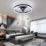 Orison Low Profile Ceiling Fan with Light - Modern Flush Mount Enclosed Ceiling Fan 19.7" LED Dimmable Bladeless Ceiling Fans with Remote Control,Smart 3 Light Color and 6 speeds(Black)