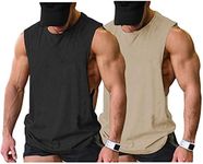 COOFANDY Mens Workout Mucsle T 2 Pack Gym Tank top Bodybuilding Fitness T Shirt Black/Light Khaki(2pcs) Medium Sleeveless