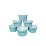 Mirakii Ceramic Colored Ramekin Bowl 100 ml set of 6, Microwave & Dishwasher Safe, for Baking and Serving Cupcake, Souffle, Pudding and Dessert (GREEN- WHITE)