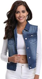 MISS MOLY Women Jean Vest Sleeveless Denim Vest with Chest Pockets Dark Blue M