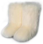 ZOSCGJMY Faux Fur Boots for Women Fuzzy Fluffy Furry Round Toe Suede Winter Snow Boots Flat Shoes, Beige, 8 US