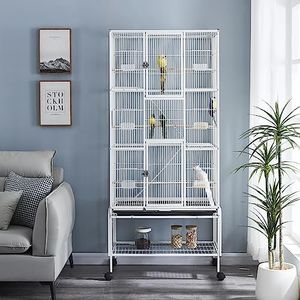 Panana 175cm Large Bird Cages Parrot Cage Wide Flight Metal Animal Cage for Budgie Parakeet Conure With Rolling Stand Wheels (White)