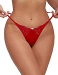 FULLJOYLOVE Lace G-String Thongs for Women Seamless Sexy Floral Underwear Breathable T-back Tangas Low Waist Briefs Red