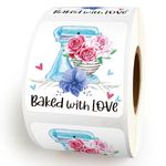 500pcs Baked with Love Stickers, Stickers for Cookies, Cute Bakery Stickers, Homemade Stickers, Cake Box Stickers, Cupcake Business Stickers Roll