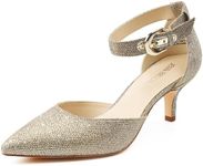 JENN ARDOR Women's Kitten Heel Pumps Ladies Closed Pointed Toe D'Orsay Ankle Strap Dress Stiletto Gold