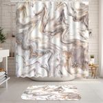 Marble Shower Curtain Set Abstract Grey Gold White Texture Shower Curtain with Rug for Bathroom Modern Art Decor Accessories 71x71 Inches