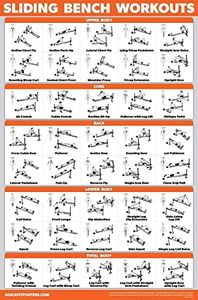 QuickFit Sliding Bench Workout Poster - Compatible with Total Gym, Weider Ultimate Body Works - Incline Bench Exercise Chart (Laminated, 18" x 27")