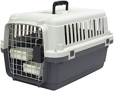 SportPet Designs Plastic Kennels Rolling Plastic Wire Door Travel Dog Crate - Small - No Wheel, Tan