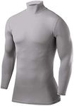 PowerLayer Men's Compression Base Layer Top Long Sleeve Under Shirt - Mock Neck - Space Grey, Large