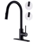 Matte Black Kitchen Faucet with Pull Down Sprayer, GIFTQOOL BK400 Kitchen Sink Faucets Single Handle Stainless Steel High Arc Spring Commercial Tap 1 Hole Modern RV Faucets