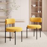 Nalupatio Dining Chairs Set of 2, Round Boucle Dining Room Chairs with Curved Backrest & Thick Cushion, Mid-Century Modern Upholstered Teddy Fabric Kitchen Side Chairs with Metal Legs,Yellow