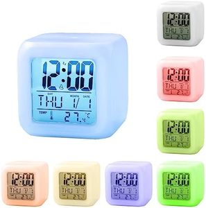 Kids Alarm Clock, Digital Clocks Bedside Sleep Trainer Clock with 7 Change Color Night Lights, Small Clocks for Bedrooms with Snooze Temperature Calendar Music, Grow Clock for Toddlers Boys Girls
