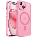 CANSHN Magnetic Compatible with iPhone 15 Case, Upgraded [Full Camera Protection] [Compatible with Magsafe] [Translucent Matte] Shockproof Protective Phone Case 6.1" - Pink