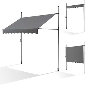 Canopée Store Banne Manuel 300 x 120 cm - Auvent de Terrasse sans Perçage - Protection Solaire Réglable avec Manivelle - Gris