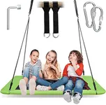 Tree Swing for Kids Adults - 700lb Platform Swing Hanging Kit | Rectangle Giant Outdoor Swing | Swing Bed for Backyard Indoor with Durable Steel Frame, Adjustable Swivel Ropes (Green, Rectangle)