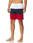 Nautica Men's Standard Quick Dry Classic Logo Tri-Block Series Swim Trunk, Nautica Red, Large