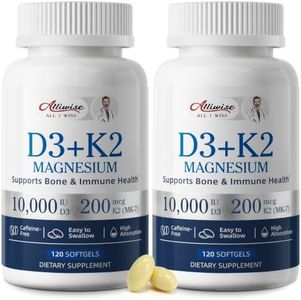 Alliwise D3 K2 Vitamin 10000 IU with Magnesium Complex Softgels, 240 Count