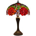 WERFACTORY Tiffany Lamp Red Rose Stained Glass Style Table Lamp 16X16X24 Inches Desk Bedside Reading Light Resin Base Decor Bedroom Living Room Home Office S001 Series…