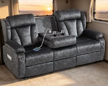 IBTKIG RV Recliner Sofa, 3-Seater 77.2" Manual Wall Hugger Reclining Couch with Flip Middle Backrest/Cup Holders/USB Ports/Side Pockets, 150° RV Couch for Living Room