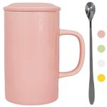 WEOPYCJ Extra Large Ceramic Coffee Mug, Classic Smooth Ceramic Boss Tea Cup, Modern Style Super Big Capacity Tea Mug with Lid Spoon (33oz&Pink)