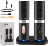 Rechargeable Electric Salt and Pepper Grinder Set with Double Charging Base, Support Battery Operated, Refillable Spice Automatic Mill Shakers Set with Adjustable Coarseness and LED Light