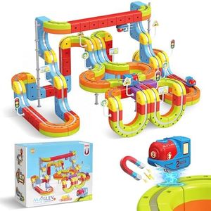 Lukxi Electric Train Set for Kids, 141 Pieces (92 Tracks + 2 Cars) Magnetic Train Set for Toddlers, STEM Toys Birthday Gifts for Aged 3-12, 3D Cube Track Kits with Anti-Gravity Design for Boys Girls