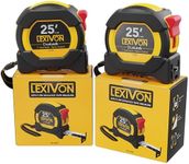 LEXIVON [2-Pack] 25Ft/7.5m DuaLock Tape Measure | 1-Inch Wide Blade with Nylon Coating, Matte Finish White & Yellow Dual Sided Rule Print | Ft/Inch/Fractions/Metric (LX-202)