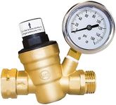 Hourleey Water Pressure Regulator Valve, RV Brass with Gauge and Inlet Screened Filter for Camper Trailer