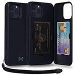 TORU CX PRO Case for iPhone 12 Pro Max, with Card Holder | Slim Protective Shockproof Cover with Hidden Credit Cards Wallet Flip Slot Compartment Kickstand | Include Mirror and Wrist Strap - Black