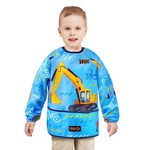 Truck Art Smock - Kids Aprons for Boys ages 3-8 Waterproof Toddler Art Smock Painting Toddler Apron for Girls with Long Sleeve and 3 Pockets