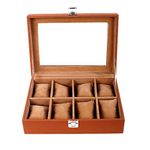 Leather World Pu Watch Box 8 Slot for Watches Organizer Storage Boxes Case for Men Women - Tan