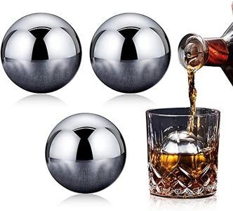 3 Pcs Large Round Whiskey Stones Spherical Reusable Stainless Steel Ice Cubes Golf Ball Whiskey Stones Balls Metal Ice Balls Gift Set for Red Wine Scotch Whiskey Bar Beer(40mm Round shape)