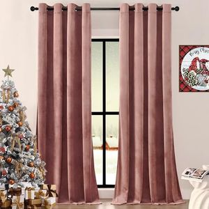 Timeper Wild Rose Velvet Curtains, 72 inches Luxury Elegent Super Soft Textile Room Darkening Thermal Insulated Mauve Drapes for Living Room/Daughter Bedroom, Grommet Top, W52 x L72, 2 Panels