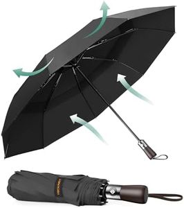 TECKNET Parapluie Pliant Automatique Compact, Parapluie Solide Homme de Voyage, Revêtement en Téflon 210T, Anti-Tempête, Double Toit Coupe-Vent Ventilé, Poignée en Bois Véritable