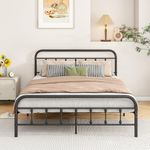 HOJINLINERO Metal Bed Frame Queen Size,Platform Queen Bed Frame with Headboard No Box Spring Needed,Steel Slats Support Under Bed Storage Space Easy Assembly,Black