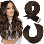 Moresoo Remy Tape in Hair Extensions Human Hair 18 Inch Darkest Brown to Medium Brown Ombre Hair Extensions Tape in Silky Straight Invisible Tape Hair Extensions for Women Remy Balayage 20 Pcs/50G