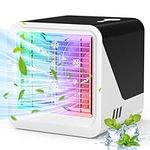 Portable Air Cooler, Mini Air Conditioner, 4-in-1 Personal Evaporative Air Cooler, 3 Wind Speed Desktop Cooler Fan, Portable Air Conditioner with 7 Colours LED Lights, Suitable for Home Office Room