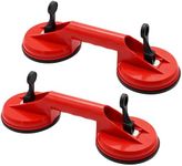 Iceten Heavy Duty Glass Suction Cups - Dual Cup Suction Lifter, Vacuum Handle Glass Suction Cups to Lift Glass, Tiles, Slabs, Lifting Capacity 100kg, Red (Pack of 2)