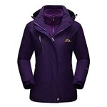 MAGCOMSEN Winter Coats for Women Snow Jacket Waterproof Fleece Lined Ski Coats 3 in 1 Warm Dark Purple 2XL