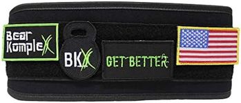 Bear KompleX 4" Straight Weighlifting Belt for Powerlifting, Squats, Weight Training, and More. Low Profile with Super Firm Back for Comfort (Black Patch Belt Small)