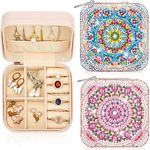 Hinly 2 Pcs Portable Diamond Painting Jewelry Storage Box Diamond Art Accessories PU Leather Jewelry Ring Organizer Case Travel Jewelry Organizer(Charming Style,Elegant Color)